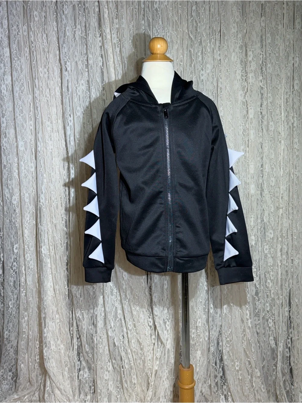 Black Kids' Dino Spike Zip-Up Hoodie